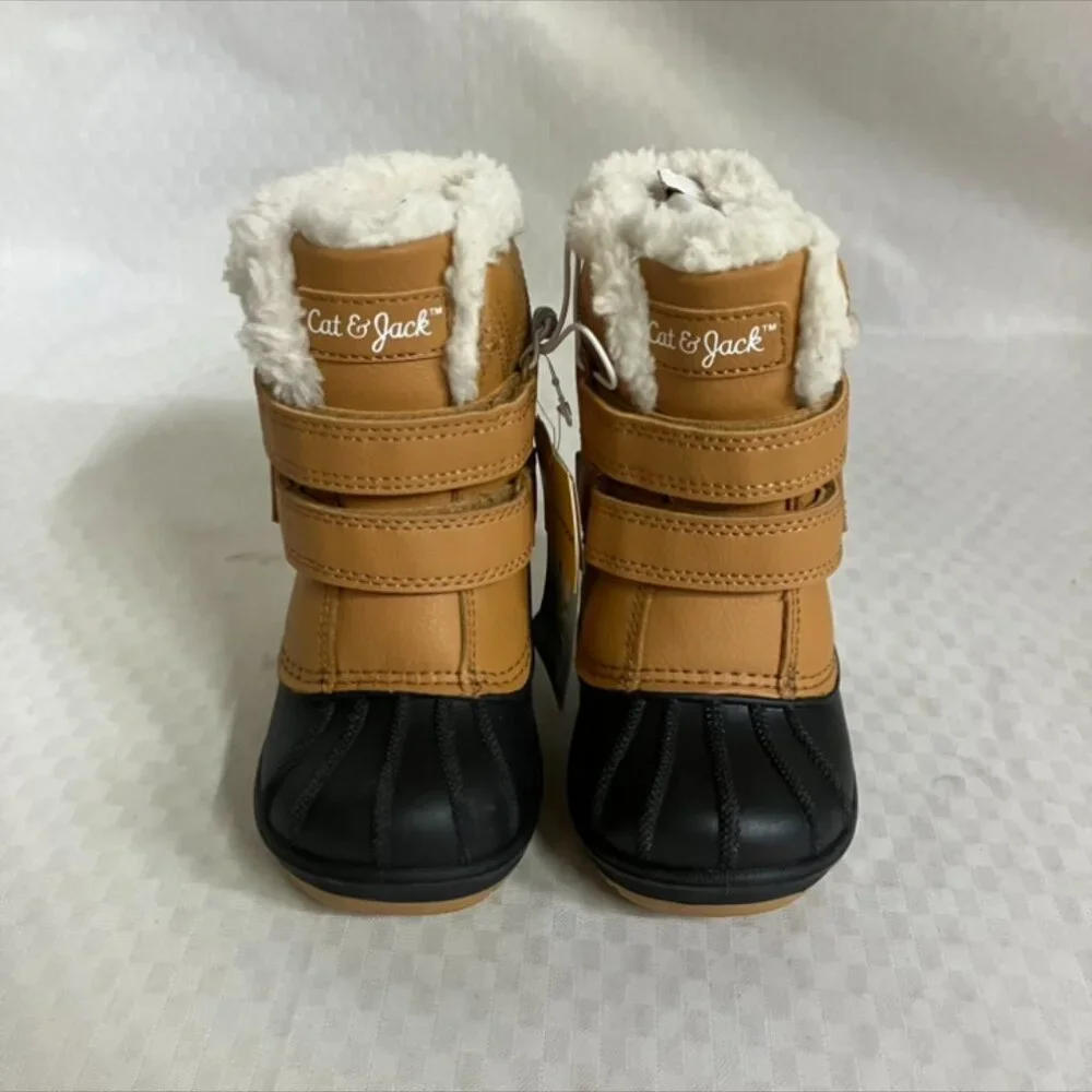 NWT Cat & Jack Toddler Kids Size 6 Brown Faux Fur Lined Waterproof Winter Boots